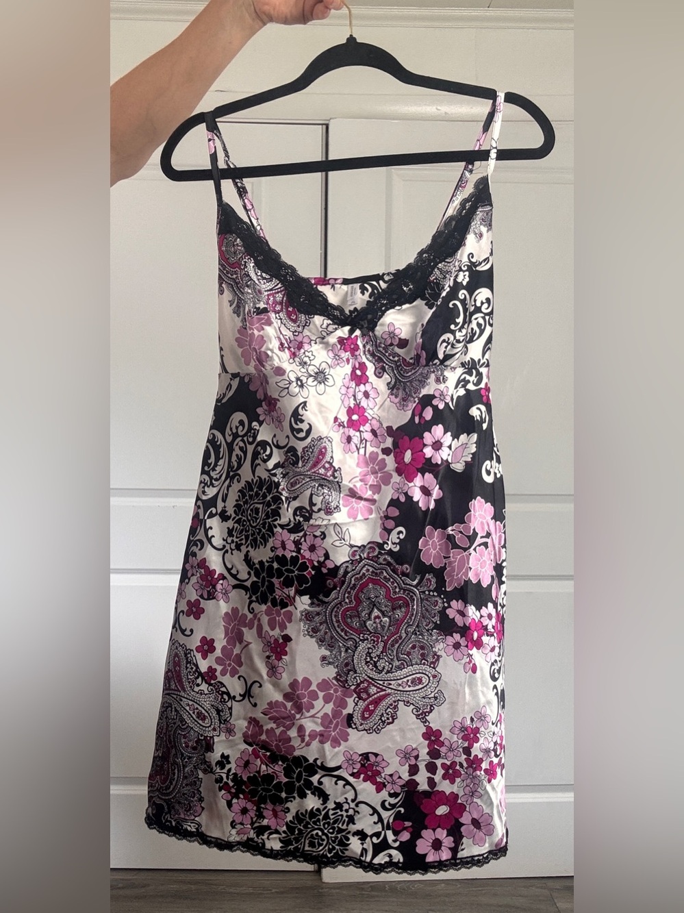 George Black Pink White Paisley Floral Slip Dress Mini Large